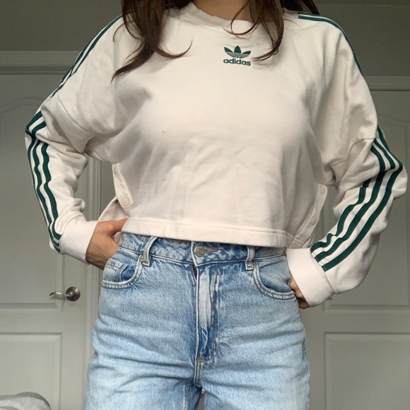 Adidas cream/white and green cropped crewneck sweatshirt - Picture 2 of 2
